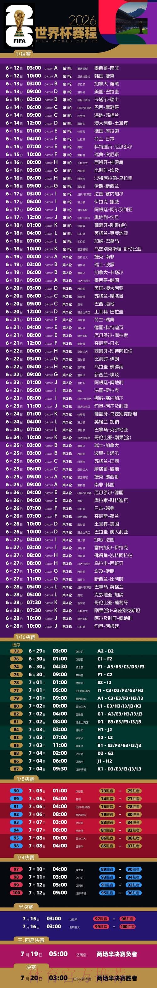 2026世界杯比赛时间高清版最新时间表免费观看 2026世界杯比赛时间高清版最新时间表免费观看